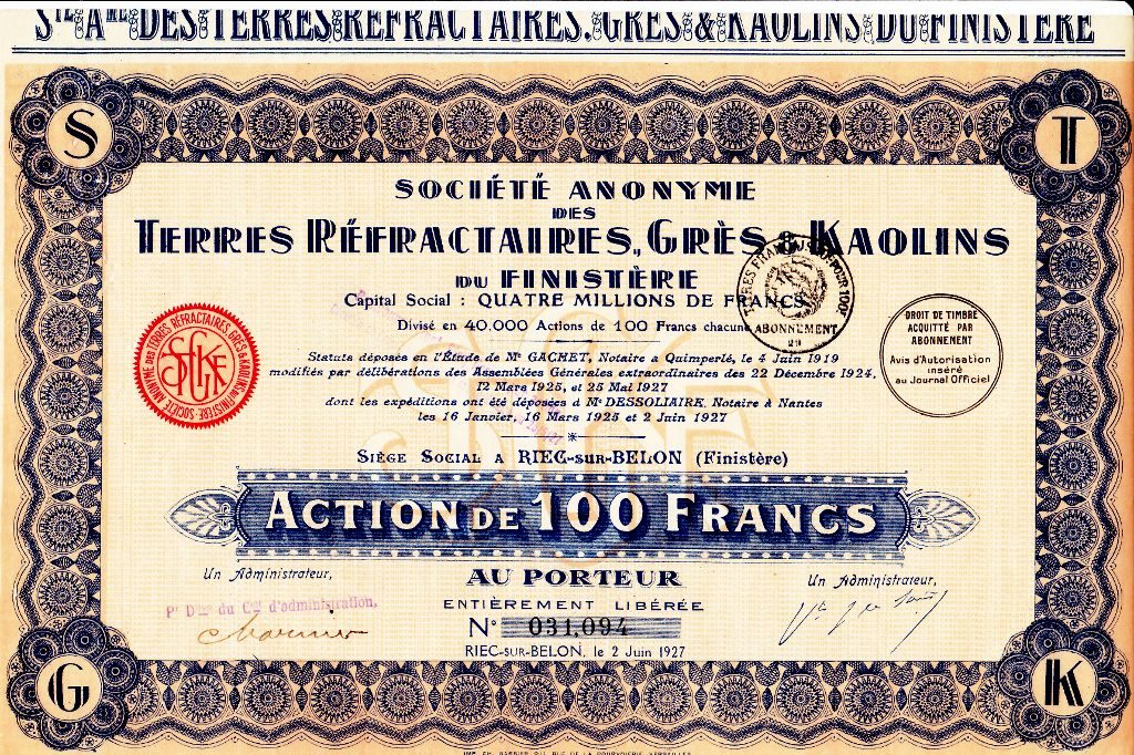 Société anonyme des terres réfractaires, grès et kaolins du Finistère