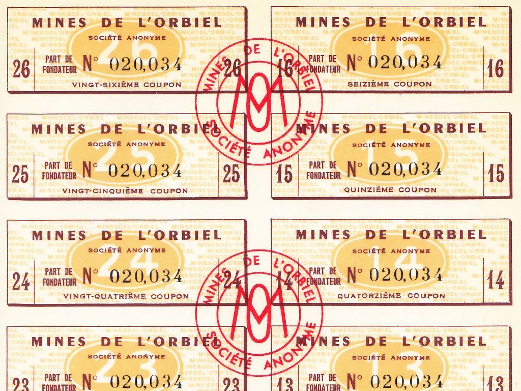 Détail des coupons de l'action des Mines de l'Orbiel