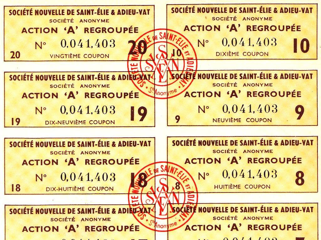 Action minière - Société Nouvelle de Saint-Elie et Adieu-Vat